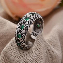 Cluster Rings Hand Jewellery Accessories Retro Snake Scales Green Crystal Thai Silver Man Ring Birthday Gifts No Fade