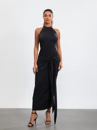 Casual Dresses CHQCDarlys Women Sleeveless Mock Neck Cocktail Bodycon Twist Front Long Maxi Dress Elegant Evening Party