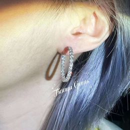 Tianyu Customised Made Jewellery Aretes Pure 585 10k 14k Moissanite Diamond Solid White Gold Hoop Huggies Earrings for Women