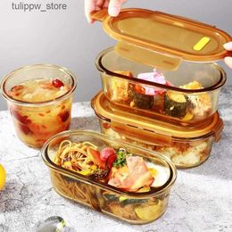 Bento Boxes Glass Lunch Box Microwave Oven Heating Glass Fresh-keeping Box Lunch Box Refrigerator Bento Box Transparent Glass Lunch Box L240307