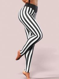 Leggings Fitness Jeggings Workout Pencil Pants Sexy Leggings Women Fashion High Waist Black White Striped Printed Leggins Elastic Gym