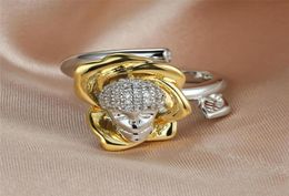 Wedding Rings Hip Hop Punk Skull Flower Ring Yellow Gold Silver Colour Engagement Vintage White Crystal For Women Jewelry9810216