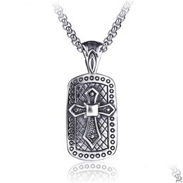 Pendant Necklaces Stainless Steel Cross Id Necklace Pendant Ancient Sier Hip Hop Necklaces For Men Fashion Fine Jewellery Drop Delivery Dhzgd
