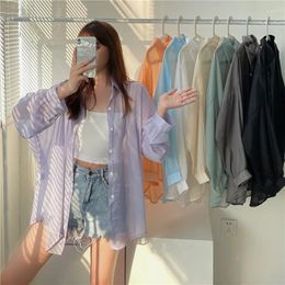 Women's Tanks Grey Ice Silk Sunscreen Shirt Summer Thin Cardigan Design Sense Niche Drape Blouse Jacket Tops Freshing All-match