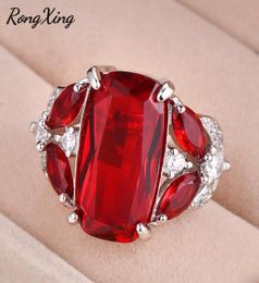 Wedding Rings RongXing Luxury Big Stone Horse Eye Red For Women White Gold Filled Rectangle Zircon Marquise Cut July Birthstone Ri4509032