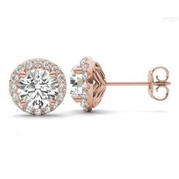 Beautiful Flower Earrings 1ct Round Moissanite Loose Diamond Stud Jewelry 18k Rose Gold Earring