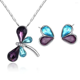 Necklace Earrings Set Fashion Jewellery Crystal Dragonfly For Women Girls