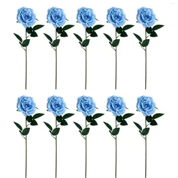 Decorative Flowers 10 PC Nice-Quality Artifical Bouquet Sky Blue Simulation Curled Edges Ice And Snow Roses Flower Arrangement In Vase Decor