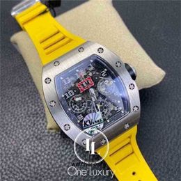 Watch Luxury Wristwatch Mens Mechanics Original Watches Richa 011 Rm11 03 Felipe Massa Flyback Chronograph Titanium Case on Yellow Rubbs High Qualityries