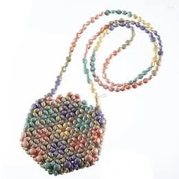 Evening Bags Retro Handwoven Beaded Handbag Fashion Multi Colour Spliced Flower Design Hollow Out Women's Crossbody Bag Customization