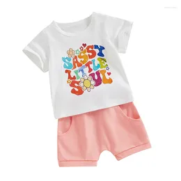 Clothing Sets Toddler Baby Girl Summer Clothes Floral Sassy Short Sleeve Crewneck T Shirt Tops Solid Shorts 2Pcs Outfits Set