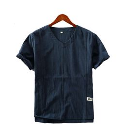 2023 sommer Neue Leinen Kurzarm T-shirt für männer Einfache und Lässige Dünne Pullover V-ausschnitt Baumwolle Leinen T-shirt Trendy außenhandel