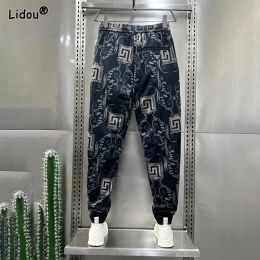 Pants 2023 New Spring and Autumn Fashion Trendy High Waist Lace Up Pocket Print Casual Loose Simple Super Oversized Strap Haren Pants