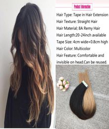 Tape in Hair Extensions Real Human Hair Extensions Silky Straight Skin Weft Remy Hair Natural Colour Fading to 4 and 27 Honey Blo5788050