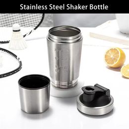 Stainless Steel Water Bottle Protein Shaker With Compartment For Bodybuilding Nutrition Supplements Gym Metal Mixer Cup 600ml 240306