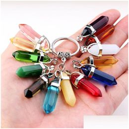 Key Rings Hexagonal Prism Keychains Natural Stone Pendant Key Chains Crystal Charms Rings Holder Jewellery Keyrings Fashion Accessories Dhqs4