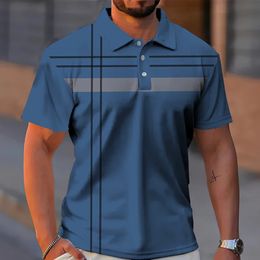 Summer Mens Polo Shirt Gradient Line Short Sleeve Tshirt Casual Daily Lapel Tops Tees Fashion Striped T Shirt For Man Clothing 240229
