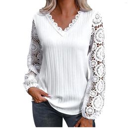 Women's T Shirts Shirt Women 2024 Summer V-neck Casual Lace Hollow Out Loose Base Tshirt Clothing YLY1010