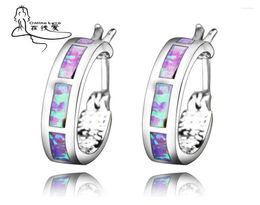 Hoop Earrings Pink Opal Round For Women 925 Stamped Silver Plated Fine Jewellery Evening Party Pendientes ER1034681291