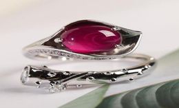Cluster Rings Silver Jewellery Leaf Plant Water Drop Ruby Female Models Retro Style Atmosphere Elegant Open Ring3642138