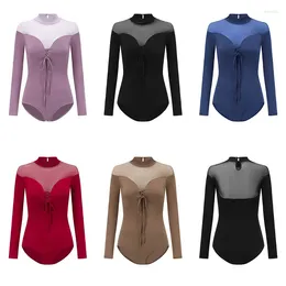 Stage Wear Multi-Colors Latin Dance Tops Mesh Long Sleeves Bodysuit High Collar Practice Clothes Rumba Samba Training DNV19017