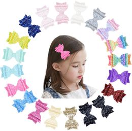 Baby Girls Barrettes Leather Shiny Bow Clips Hairpins Sequined Bowknot Children Kids Hair Clip 3 layers Boutique Hair Accessories 7473478