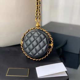 Designer Round Bags Time to Rotate Premium Lambskin Classic Quilted Cheque Gold Metal Chain Necklace Turns Around the Bag Luxurious Shoulder Crossbody Bag