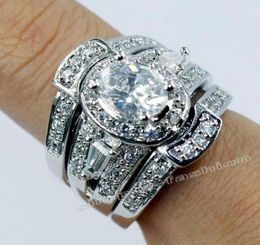 Wedding Rings Fashion Jewelry Handmade Vintage Gem 5A Zircon Stone 10KT White Gold Filled Engagement Band Ring Set Sz 5119513923