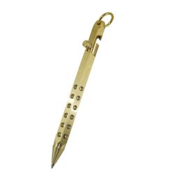 ACMECN Hexagonal Copper Tactical Ball Pen with Key Ring Mini Gun Style Holes Design Solid Brass Ballpoint Pen for Easter Gifts 2015639529