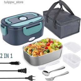 Bento Boxes 2 in 1 Car Home 12V 24V 110V 220V Electric Lunch Box Portable Picnic School Food Heating Warmer Container Stainless Steel Set L240307
