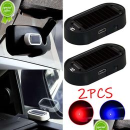 Other Interior Accessories New 2Pc Car Solar Powered Fake Security Light Simated Dummy Alarm Wireless Warning Anti-Theft Caution Lamp Dhmmn