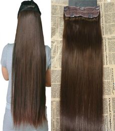 Whole Real Remy Human Hair 4 Dark Brown One Piece Clip in Hair Extensions with 5 clips Slik Straight Clip on Extension 100g1761877