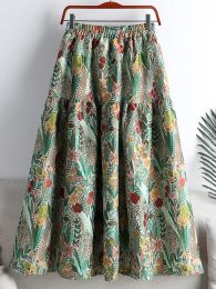 Dresses Tigena Floral Embroidery Midi Long Skirt Women Fashion 2022 Autumn Vintage A Line High Waist Tutu Skirt Female Faldas Aesthetic