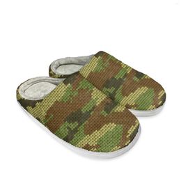 Slippers Men Women Household Plush Green Camouflage Cotton Comfortable Keep Warm Flannel Upper TPR Sole With Anti-Slip Design