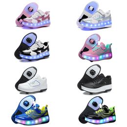 Children's violent walking shoes, boys and girls, adult explosive walking shoes, double wheeled flying shoes, lace shoes, and wheeled shoes, roller skates non-silp 36