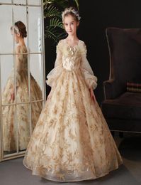 Girl039s Dresses Long Sleeve Champagne Girls Pageant Gown Off The Shoulder Flower Girl Dress Sequined Tulle Lace First Communio9260510