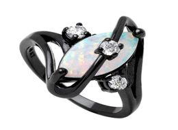 Wedding Rings Black Gun Plated Crossed Marquise Fire Opal With Cubic Zircon Gift Ring White7042759