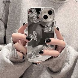 Cell Phone Pouches Fashion Cute Love Heart Soft Silicone Clear Phone Case Pro Max Pro Max Silvery Plating Mirror CoverH240307