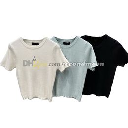 Short Sleeve Knitwear Women Letters Embroidered Tees Round Neck Knits Top Casual Style Tee