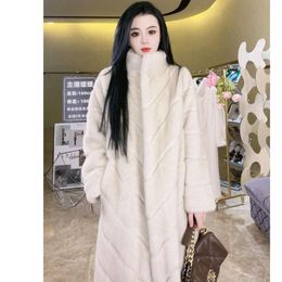 Haining 2023 Winter New Thickened Over Knee Mink Fleece Standing Collar Women's Fashion Versatile Coat Fur 393950