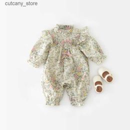 Jumpsuits Baby Girl Birthday Rompers Spring Summer 2024 Floral Printed Cotton Jumpsuits for Child Girls Newborns 100 Day Clothes L240307