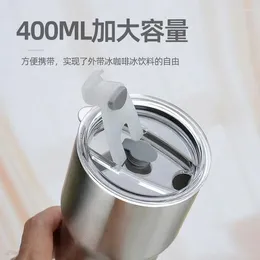 Water Bottles 14oz Portable Cup 304 Stainless Steel Straw Car Mounted Insulation 400ml Ice Cream Keep Cool Summer