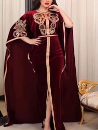 Dress Muslim Luxury Abayas for Women Embroidery Velvet Long Sleeve Dresses Dubai Turkey Wedding Party Kaftan Robe Islamic Clothing