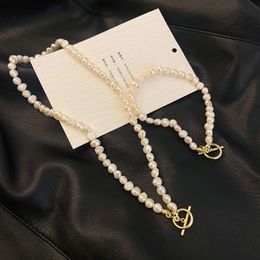 Vershal B-84 New Arrival 18k Real Gold Plated Minimalist Basic Baroque Pearl Beaded Necklace Set