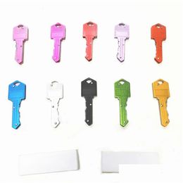 Keychains Lanyards 10 Colours Mini Folding Knife Keychain Outdoor Gadgets Key Shape Pocket Fruit Knifes Mtifunctional Tool Chain Sabre Otgkm