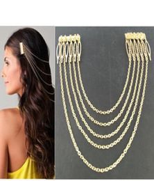 promotion Whole NEWEST WOMEN039S VINTAGE GOLDSILVER CHAINS FRINGE TASSEL HAIR COMB CUFF WOMEN HEAD CLIPS HAIRBAND2621929