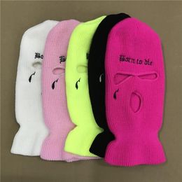 Beanie Skull Caps Bron To Die 3-Hole Ski Face Mask Balaclava Embroidery Letter Tears Men Warm Thermal Knitted Hat Women Halloween 281A