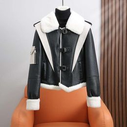 2023 Haining New Young Fashionable Straight Integrated Coat Women's Autumn And Winter Short Motorcycle Clothing Fur 480950
