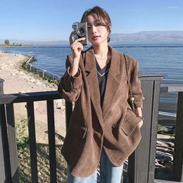 Women's Suits Autumn/winter British Style Short Corduroy Blazer Coats Retro Casual Solid Color Loose Pit Stripe Suit Jacket For Woman