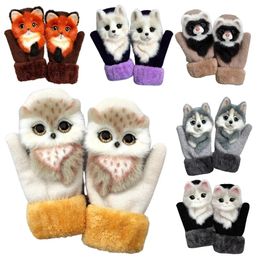 1pair Thick Warm Kids Gloves Winter Finger Mittens Cute Cartoon Girls Hairy Children Christmas Gifts 240226